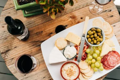 cheese board and wine